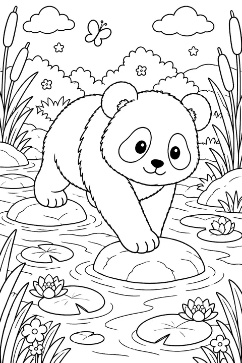 Panda Crossing the Stream coloring page