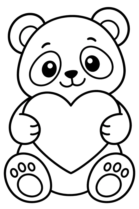 Panda Hugging a Heart coloring page
