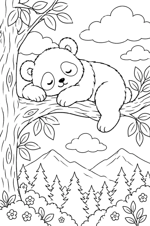 Panda Napping in a Tree coloring page
