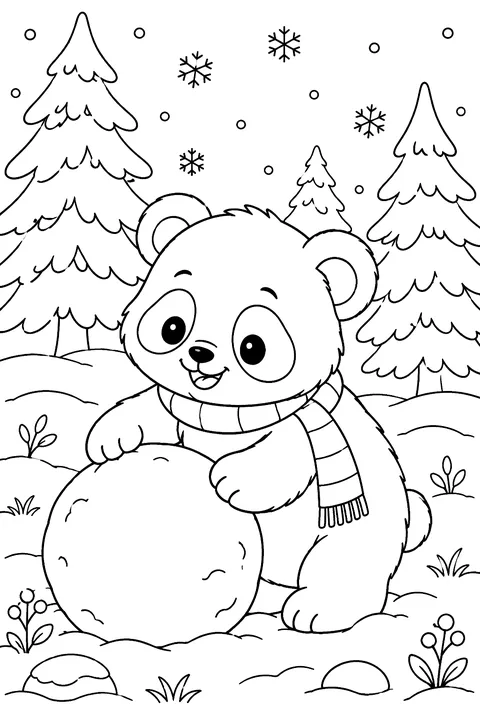 Panda Playing in the Snow coloring page