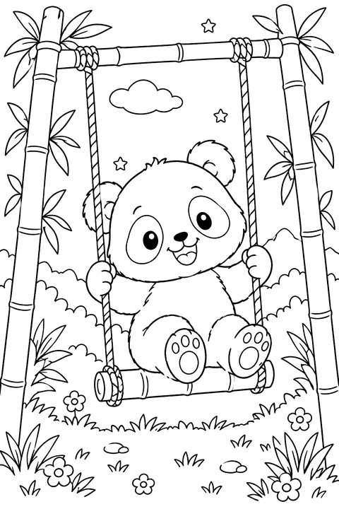 Panda Cub on a Swing coloring page