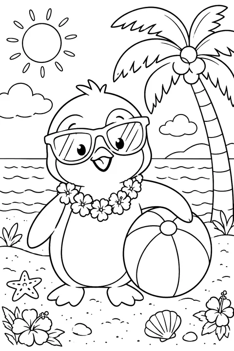 Penguin on Vacation coloring page