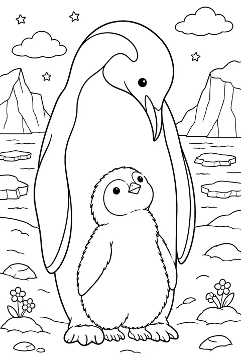 Emperor Penguin and Chick coloring page
