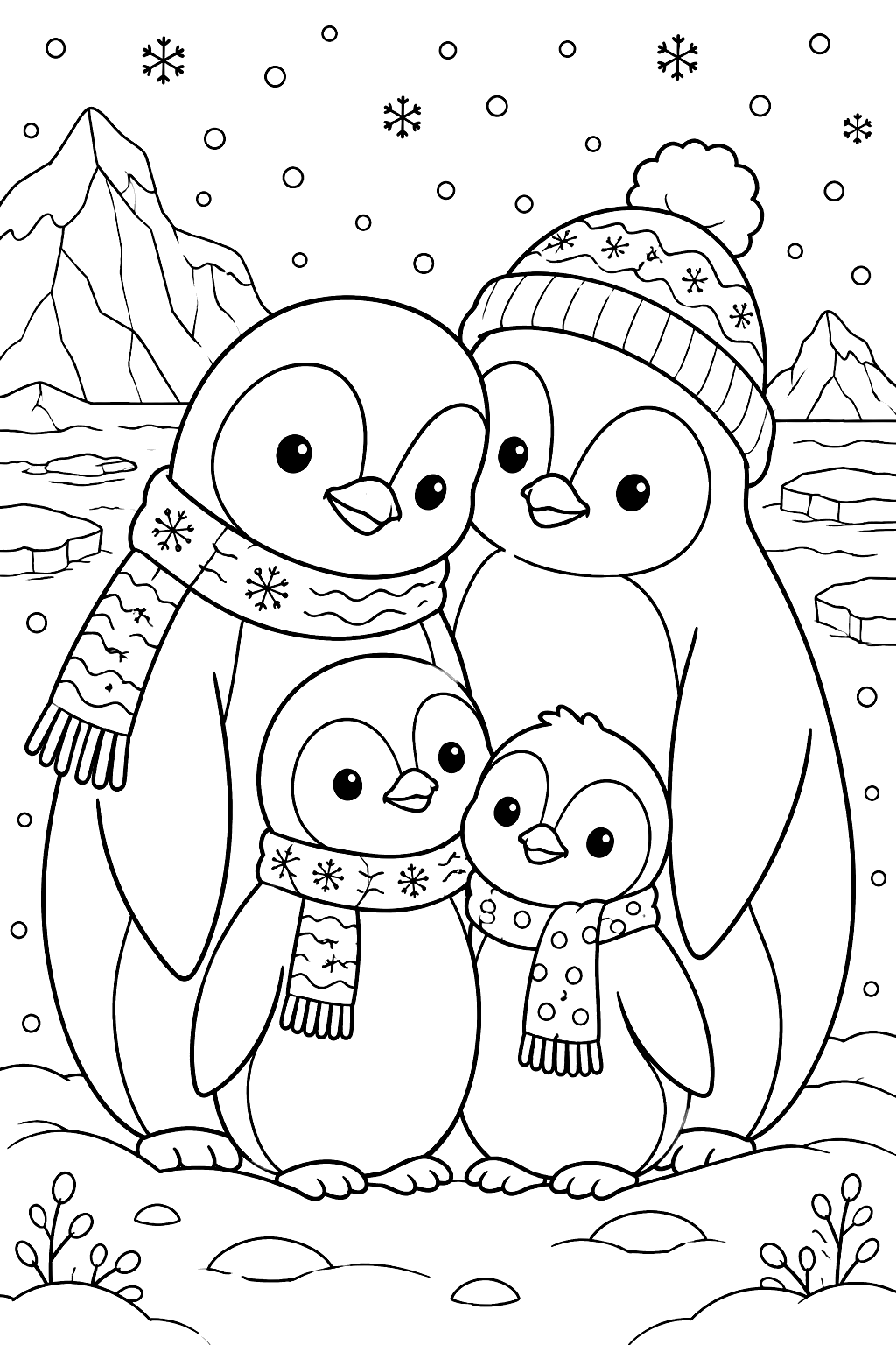 Penguin Family coloring page