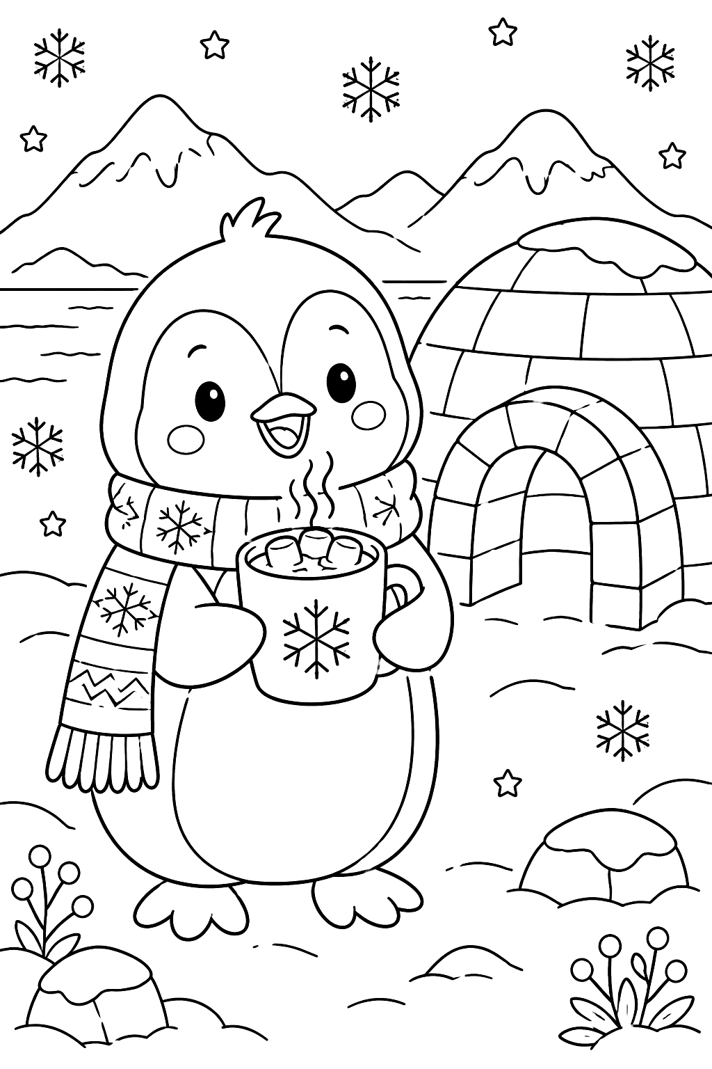 Penguin With Hot Cocoa coloring page