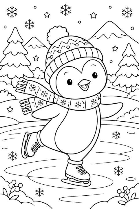 Penguin Ice Skating coloring page