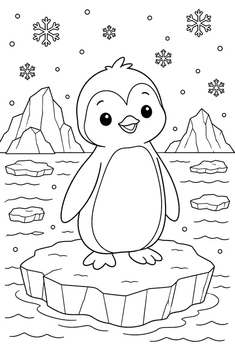 Penguin on an Iceberg coloring page