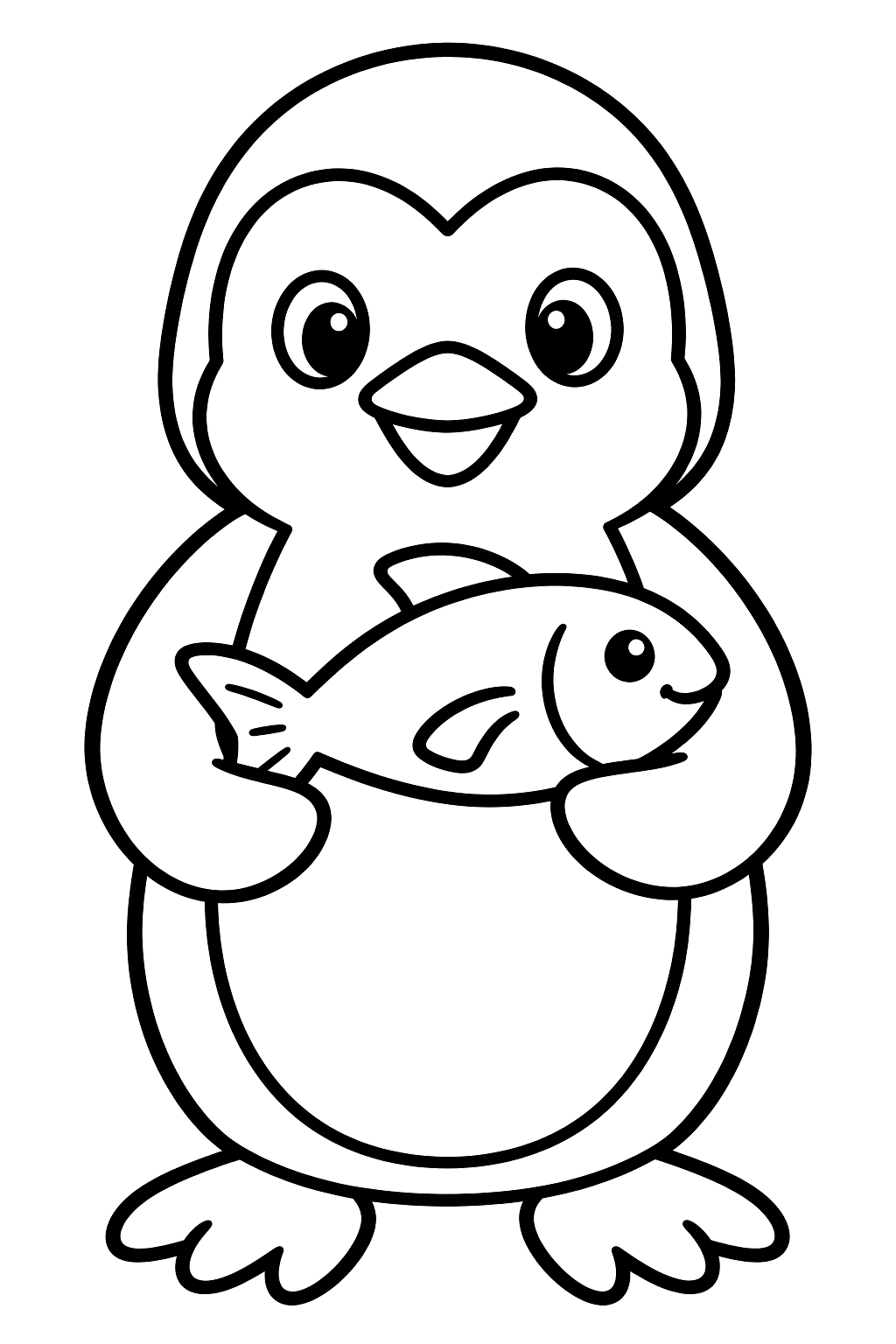 Penguin With a Fish coloring page