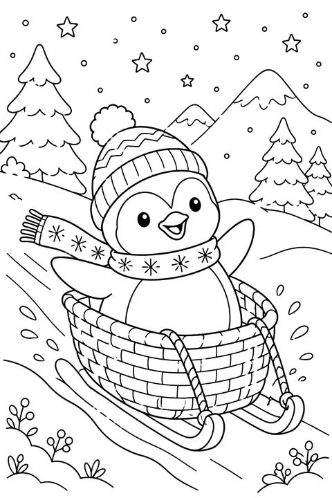 Penguin Sled Ride coloring page