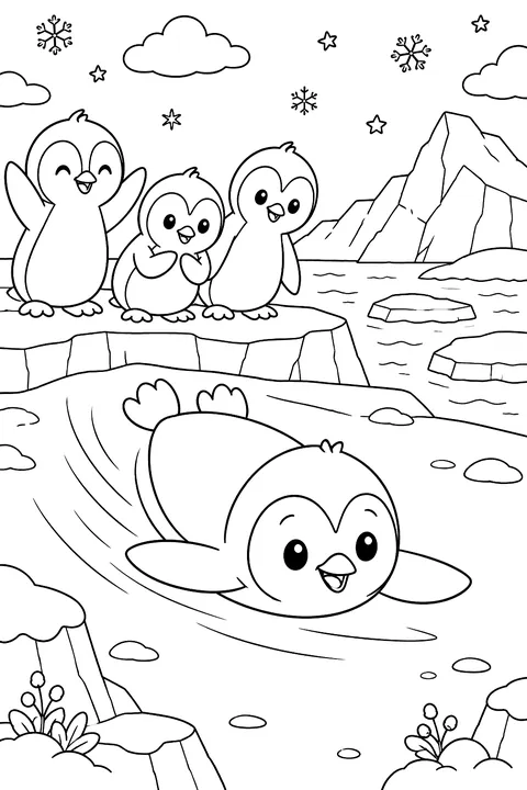 Penguin Belly Slide coloring page