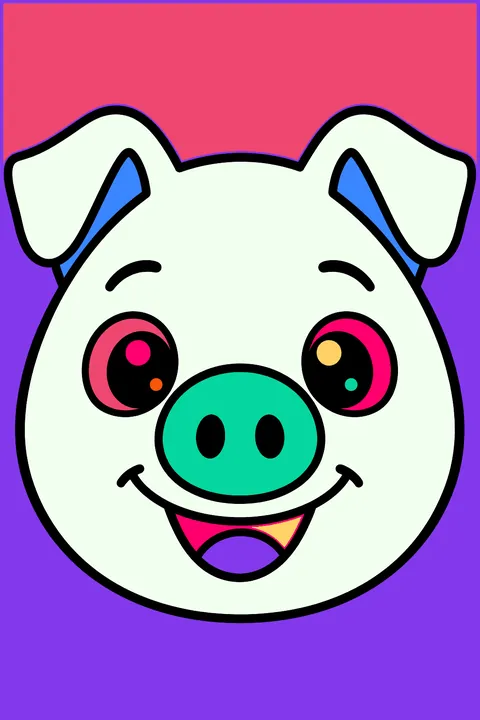 Pig face with a round snout and big friendly eyes coloring page