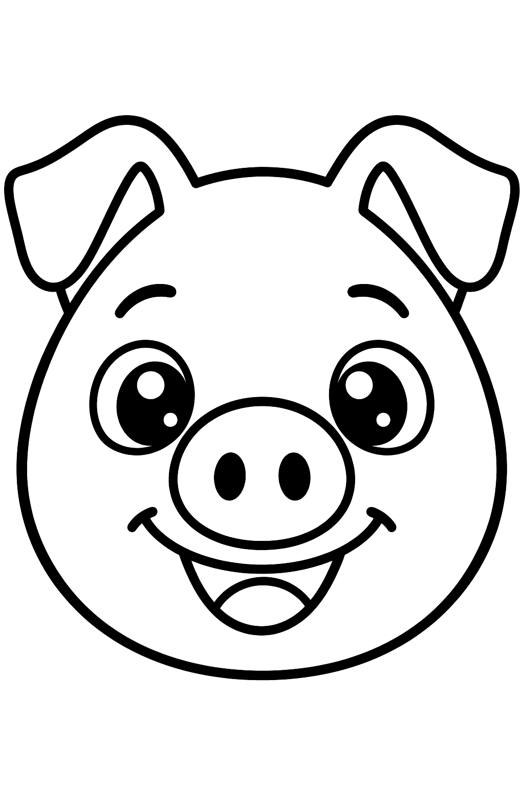 Pig face with a round snout and big friendly eyes coloring page