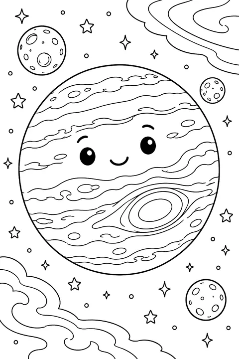 Jupiter with its big storm spot coloring page