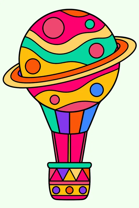 Planet as a hot air balloon coloring page