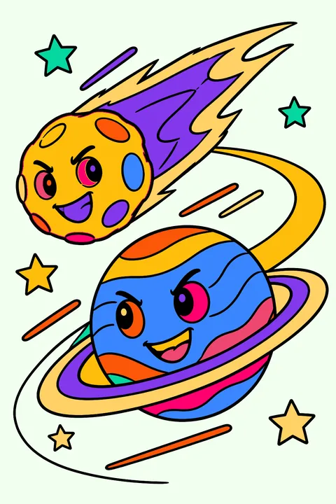 Planet and comet race coloring page