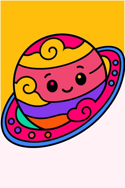 Planet with ornate rings and swirling clouds coloring page