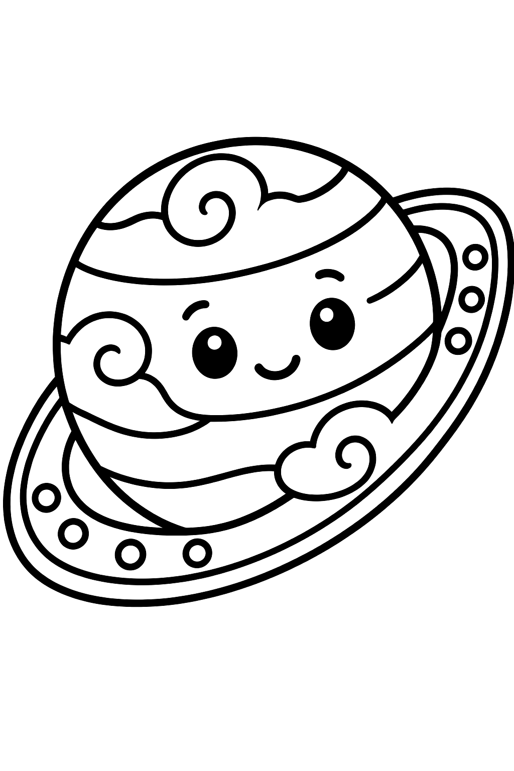 Planet with ornate rings and swirling clouds coloring page