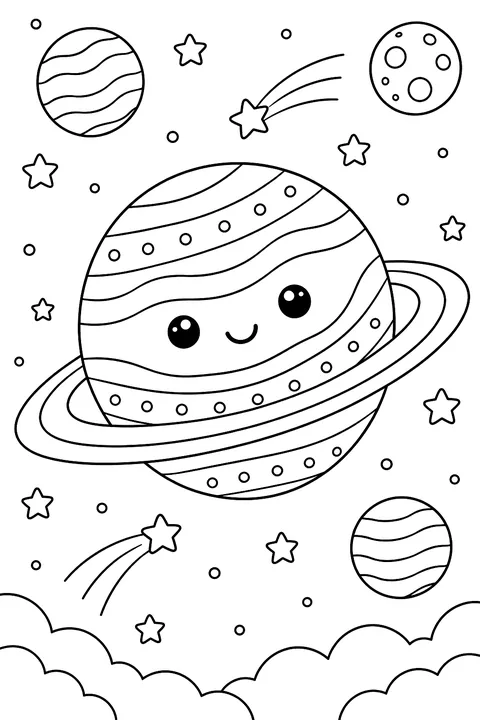 Planet with patterns of stripes and dots coloring page