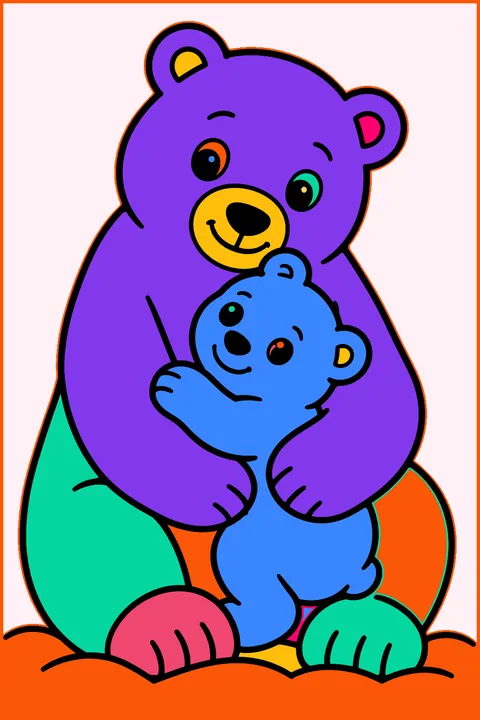 Polar bear mother hugging her cub in the snow coloring page