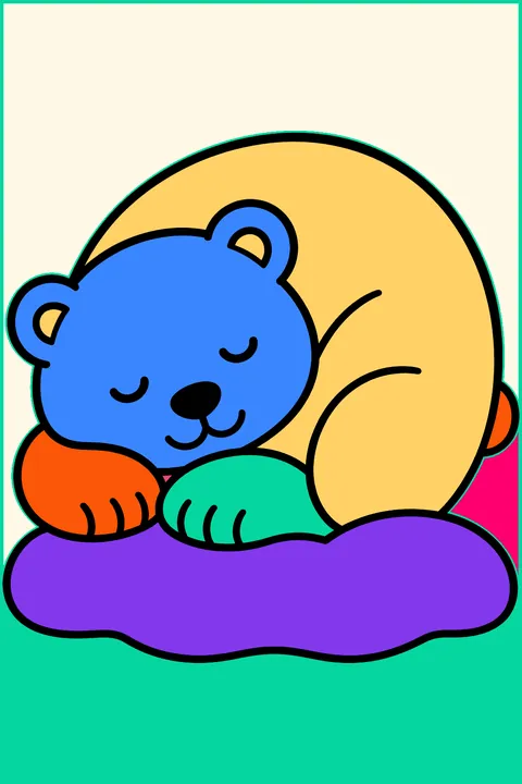 Polar bear sleeping curled up on a snowbank coloring page