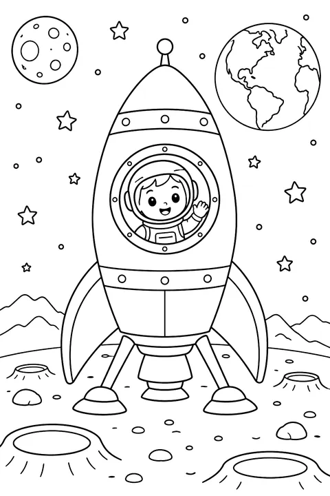 Rocket landing on the moon coloring page
