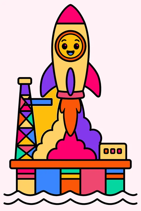 Rocket launching from a sea platform coloring page