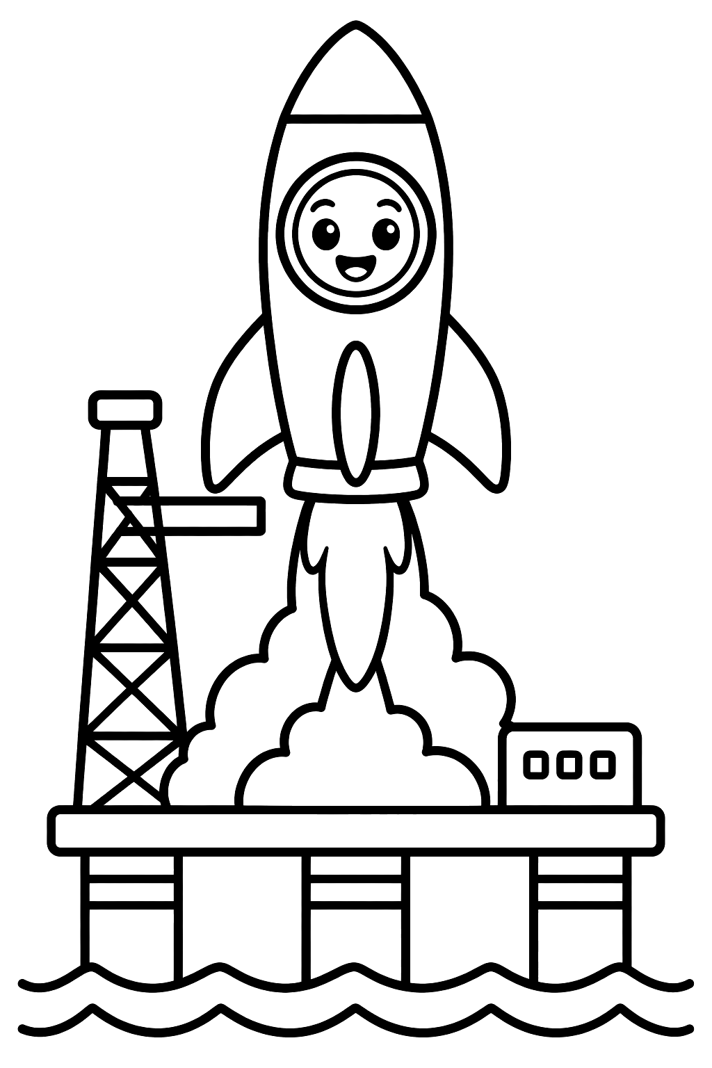 Rocket launching from a sea platform coloring page