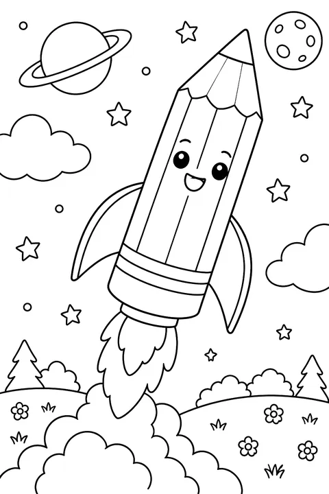 Rocket shaped like a pencil coloring page