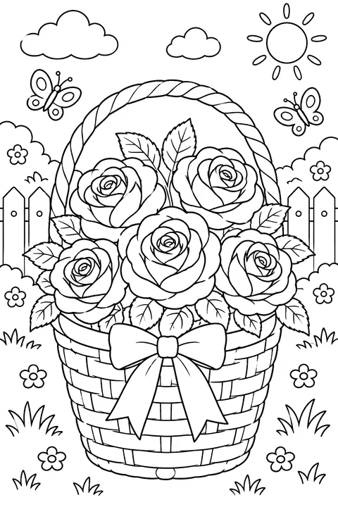 a basket of roses coloring page