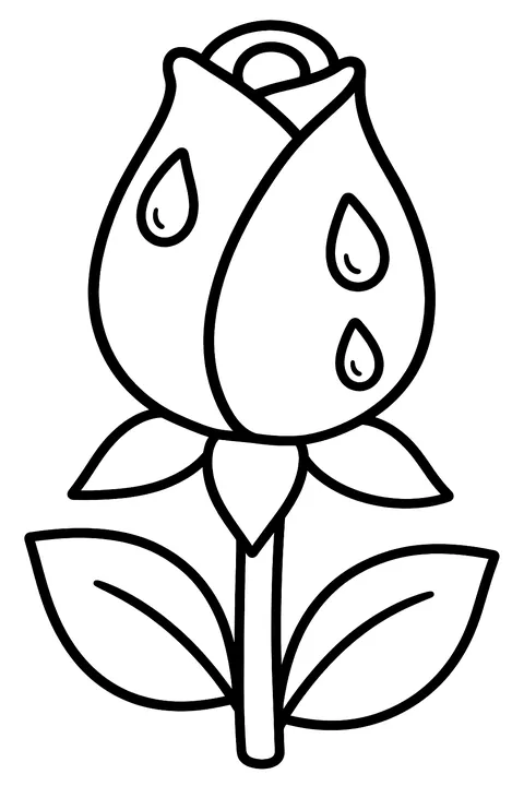 a rosebud with dew drops coloring page