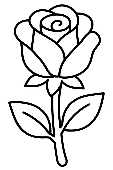a single rose with a stem and leaves coloring page
