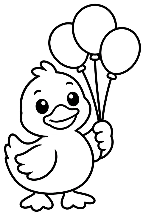 a rubber duck holding balloons coloring page