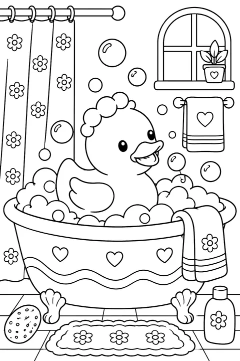 a rubber duck in a bubble bath coloring page