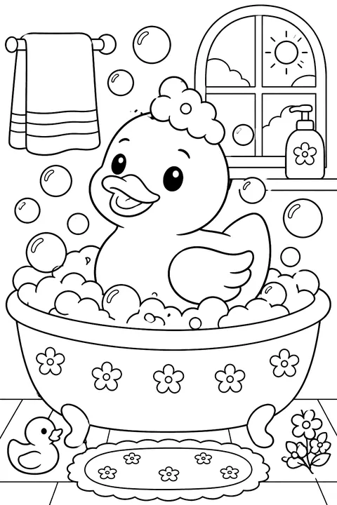 a rubber duck with soap bubbles coloring page