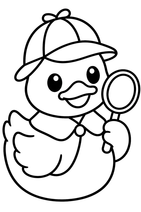 a rubber duck detective with a magnifying glass coloring page