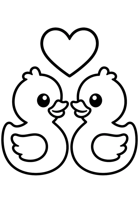 two rubber ducks with a heart coloring page