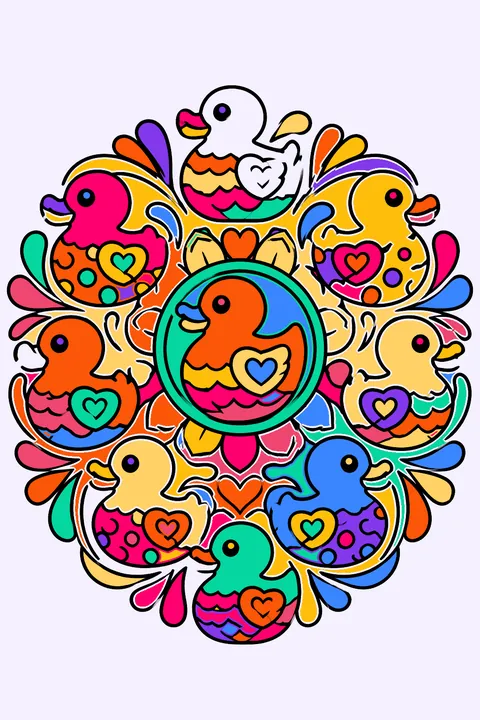 a mandala of rubber ducks coloring page