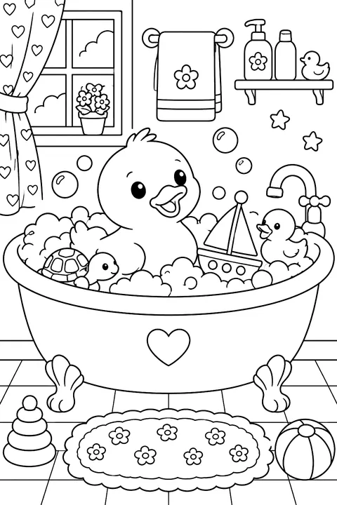 a bathtub with rubber ducks and toys coloring page