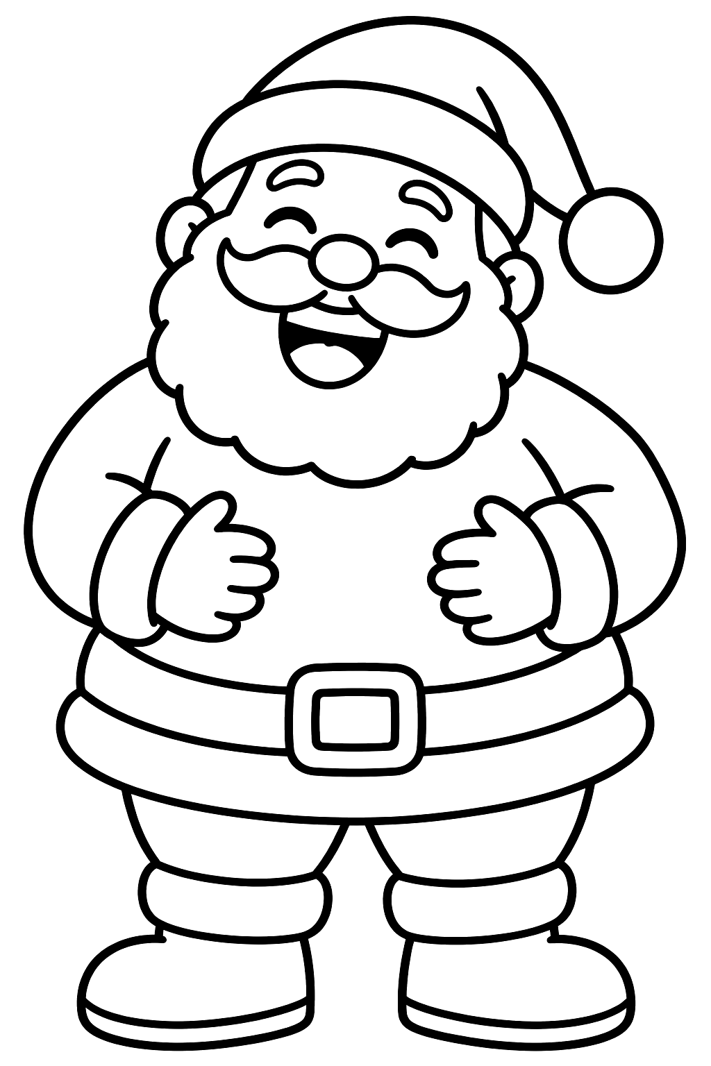 Chubby santa laughing with both hands on his round belly coloring page