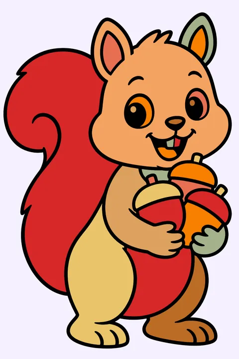A squirrel carrying acorns coloring page