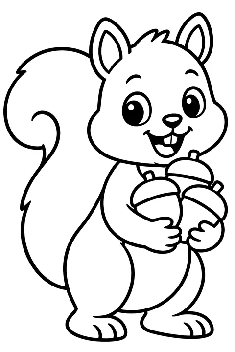 A squirrel carrying acorns coloring page