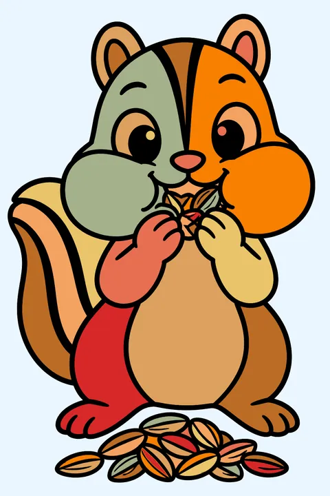 A chipmunk stuffing its cheeks with seeds coloring page