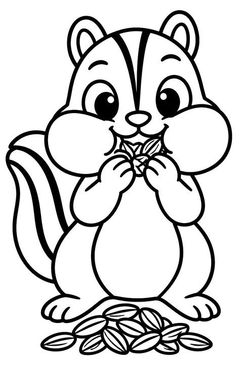 A chipmunk stuffing its cheeks with seeds coloring page