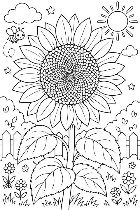 A large sunflower head with detailed seeds coloring page