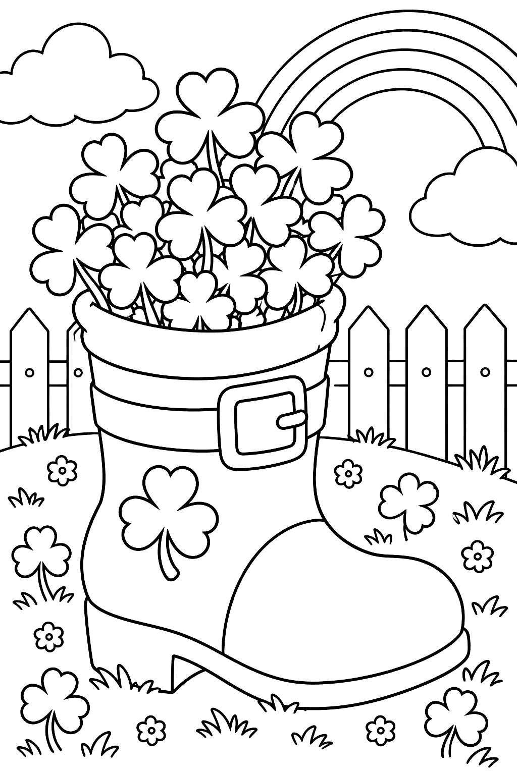 boots full of shamrocks coloring page