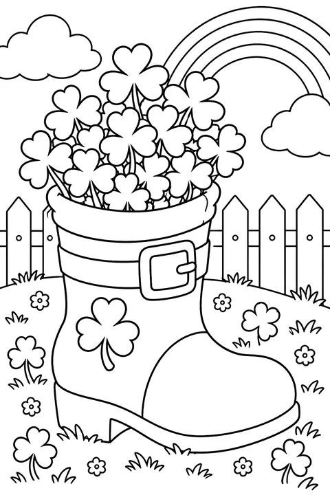 boots full of shamrocks coloring page