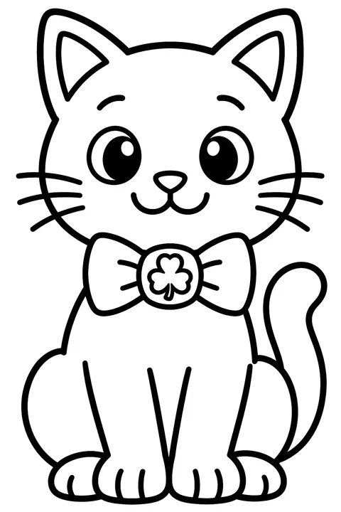 a cat wearing a shamrock bow tie coloring page