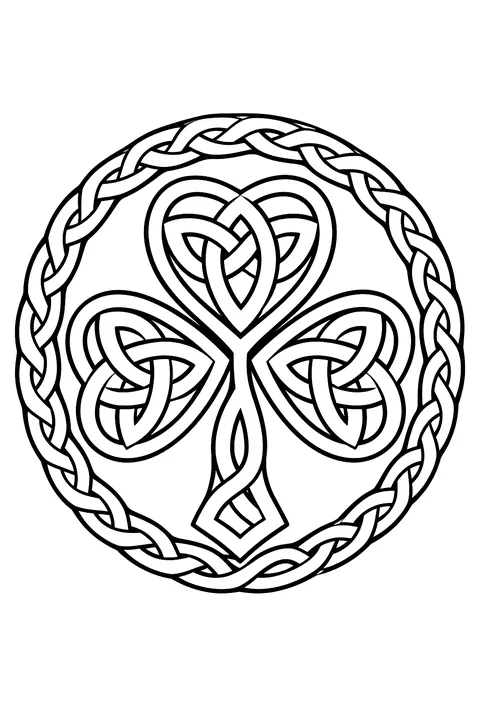 a Celtic knot shamrock design coloring page