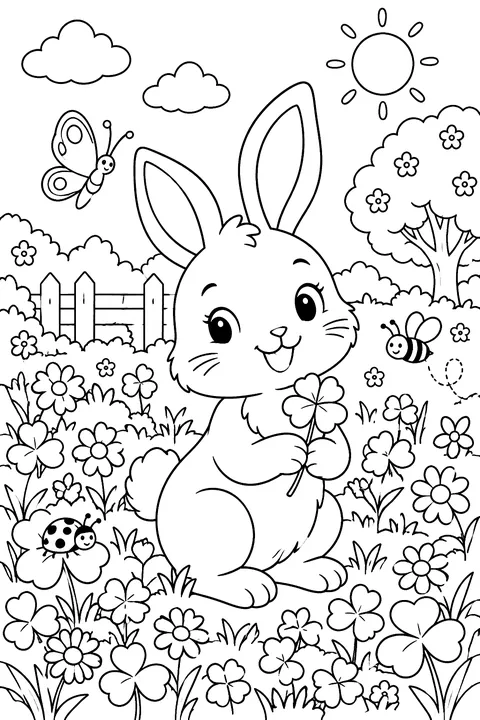 a garden full of clover and flowers coloring page