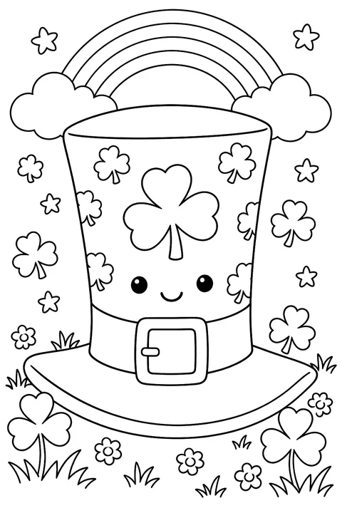 a tall hat decorated with shamrocks coloring page